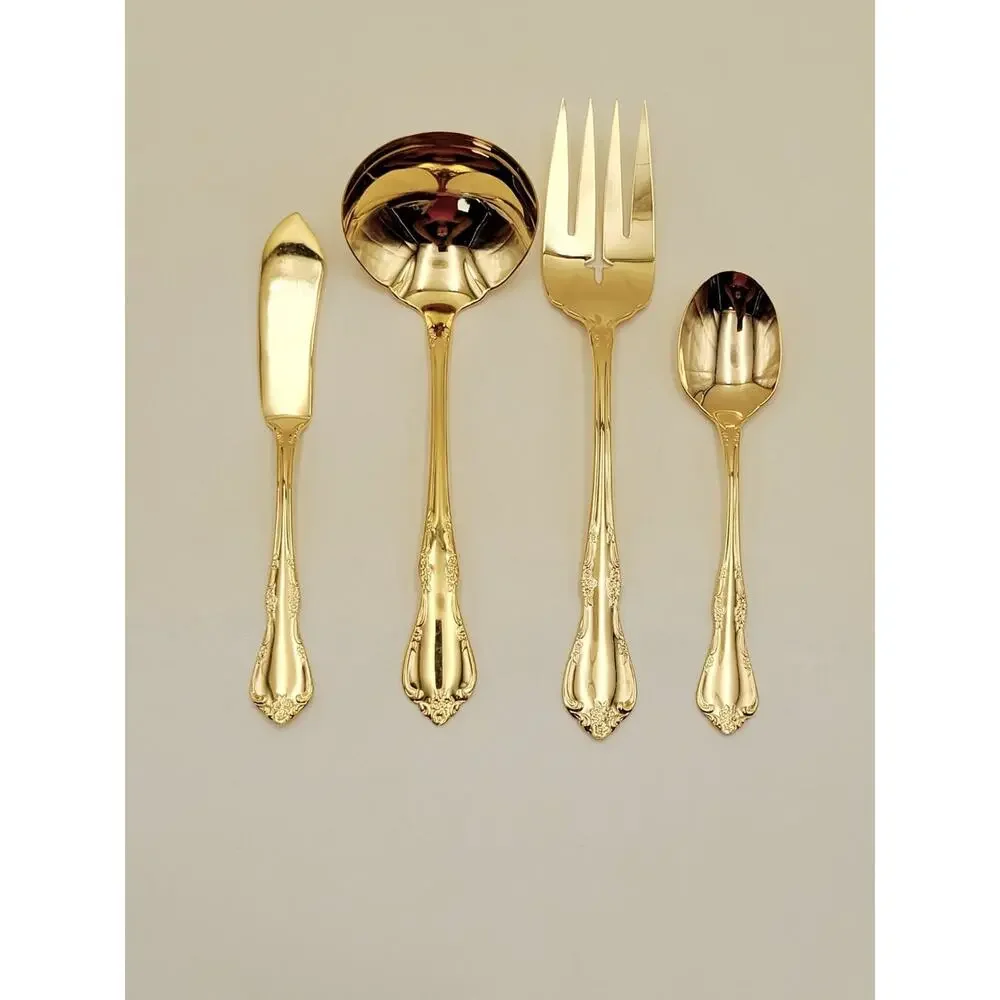 Oneida Community Affection Gold Electroplate 4pc Serving Set Ladle Fork Spoon
